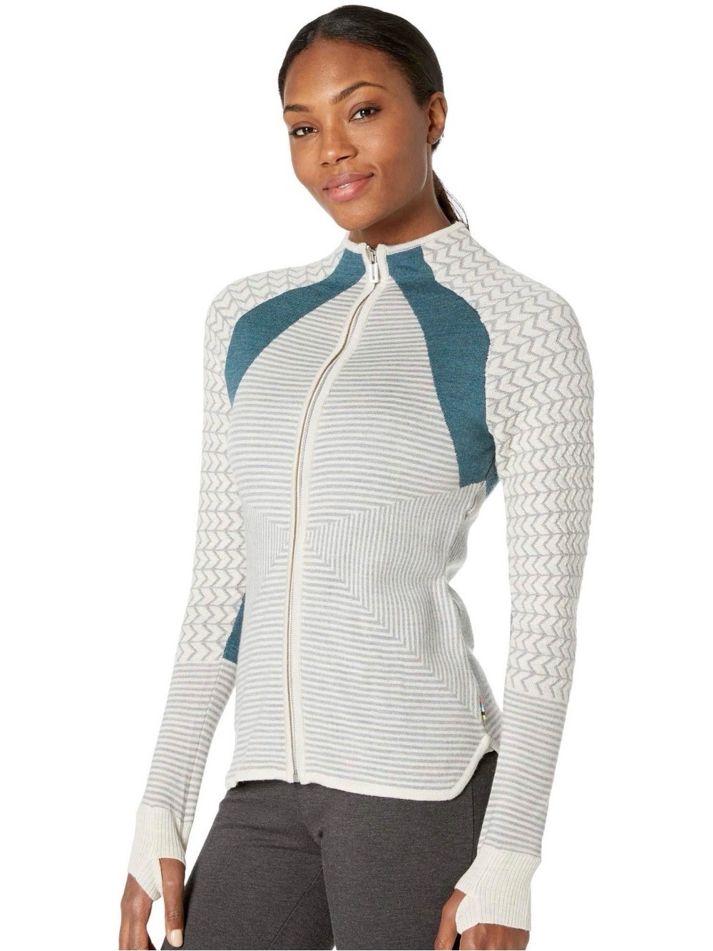 Smartwool Dacono Zip Merino Wool Geometric Knit Ski Sweater Jacket